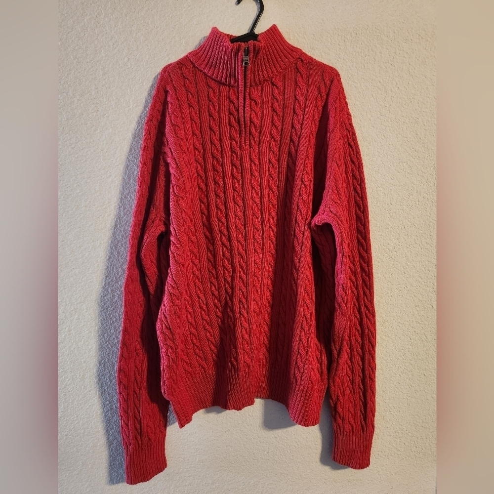 Polo Jeans Company Ralph Lauren Women’s Red Quarter Zip Cable Knit Sweater large